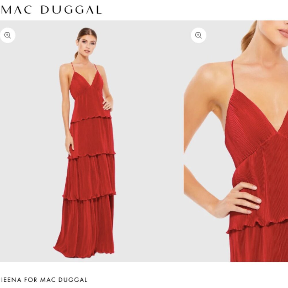 Mac Duggal 49083 Red Spaghetti Strap Ruffle Layered Maxi Dress Sz 2 NWT